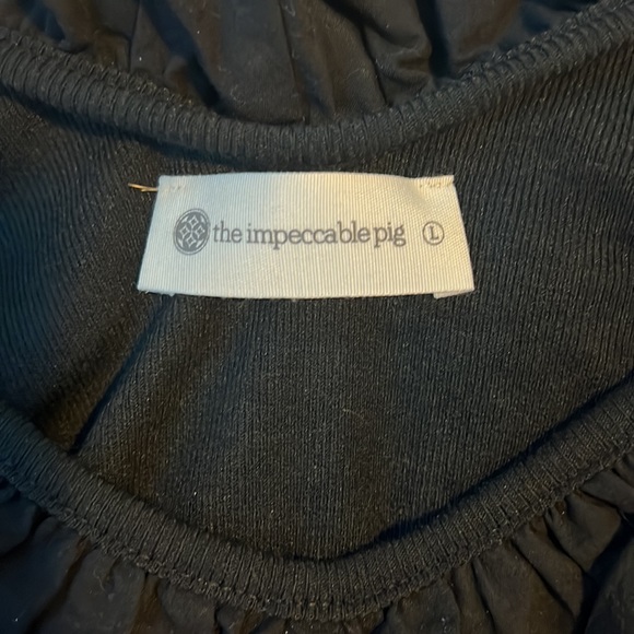 the impeccable pig womens large black bodysuit with ruffles on neckline - Picture 2 of 3